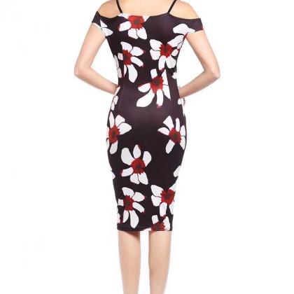 Women Floral Printed Pencil Dress Summer Off The..