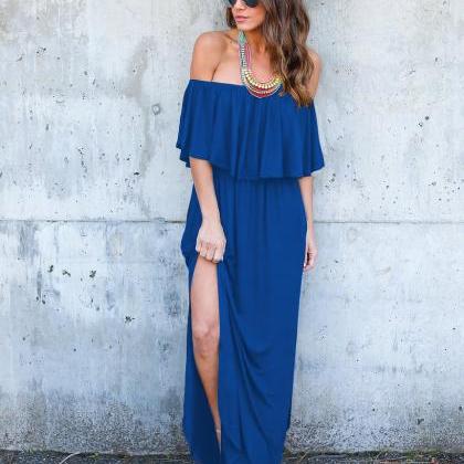 Royal Blue Off-The-Shoulder Ruffle ..