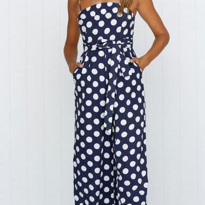 Women Polka Dot Jumpsuit Spaghetti Strap Summer..