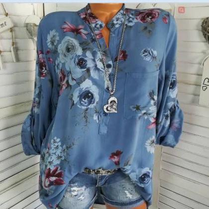 Women Shirt Floral Printed Long Sle..