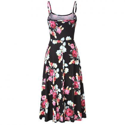 Boho Floral Printed Casual Dress Spaghetti Strap..