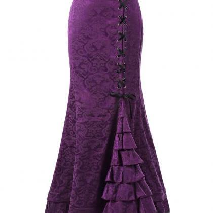 Gothic Mermaid Skirt Sexy Lace-up Floor-length..