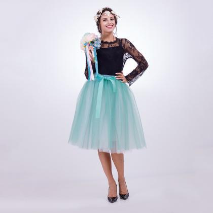 6 Layers Multi Color Tulle Midi Ski..