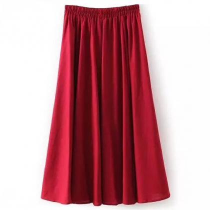 Women Midi Skirt Elastic High Waist Summer Below..