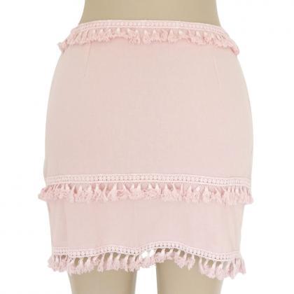 Women Mini Skirt Tassel Patchwork C..