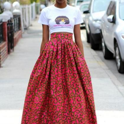 Women African Maxi Skirt Floral Pri..