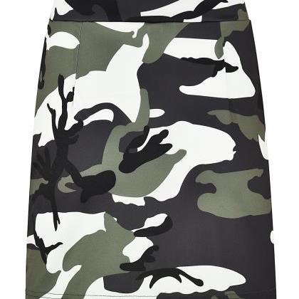 Women Camouflage Mini Skirt Front Zipper High..