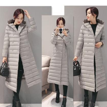 Women Long Duck Down Coat Hooded Lo..