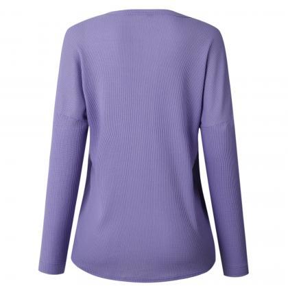 Women Pullover Tops Autumn Winter V-neck Button..
