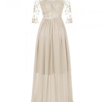 Embroidery Lace Women Maxi Dress V Neck 3/4 Sleeve..