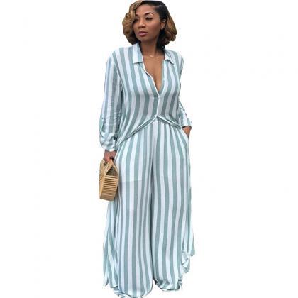 Women Striped Two Pieces Set Casual..