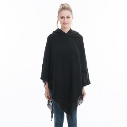 Women Tassel Cape Coat Autumn Winter Knitted..