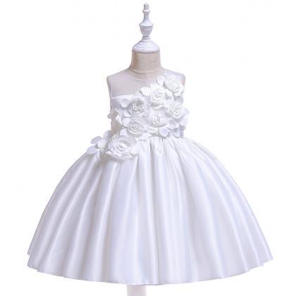 Satin Flower Girl Dress Sleeveless Wedding Formal..