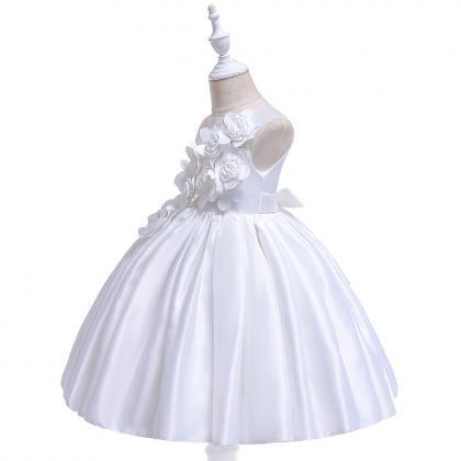 Satin Flower Girl Dress Sleeveless Wedding Formal..