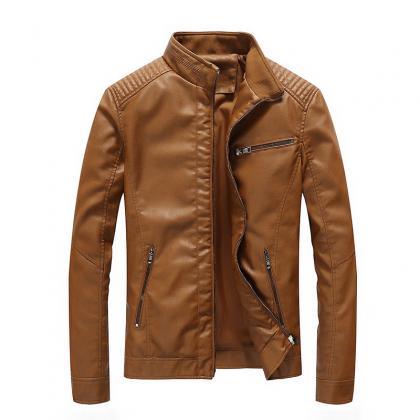 Men Faux PU Leather Jacket Fashion ..