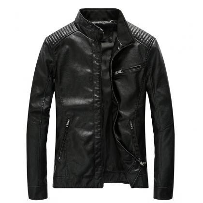 Men Faux PU Leather Jacket Fashion ..
