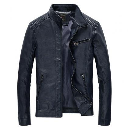 Men Faux Pu Leather Jacket Fashion Casual Long..