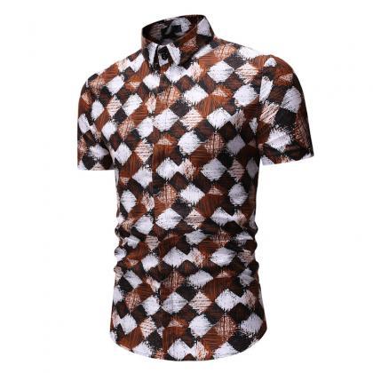 Men Floral Printed Shirt Summer Beach Short Sleeve..