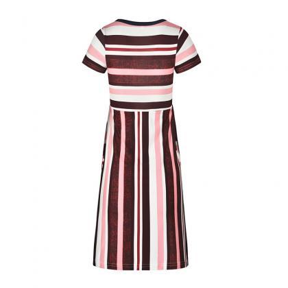 Striped Flower Girl Dress Short Sle..