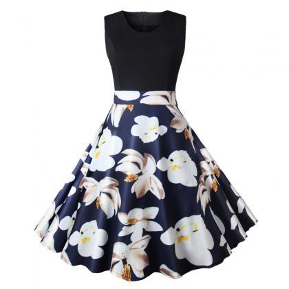 Women Floral Printed Dress Summer Casual Patchwork..