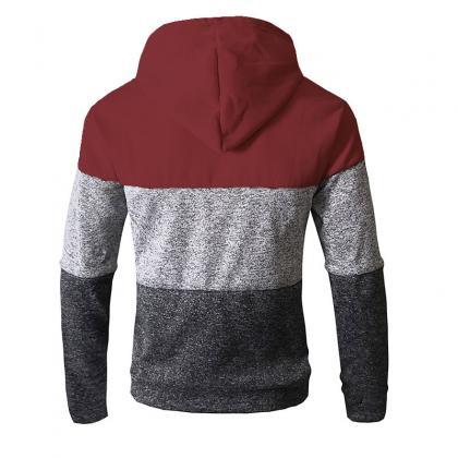 Men Hoodies Patchwork Color Long S..