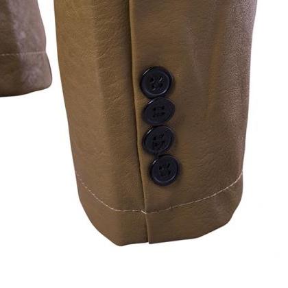 Men Blazer Jacket Pu Leather Slim Fit One Button..