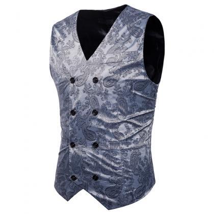  Men Floral Printed Waistcoat Doubl..