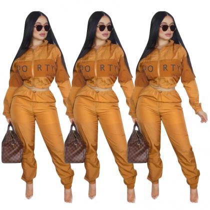 Women Tracksuit Letter Printed Patchwork Long..