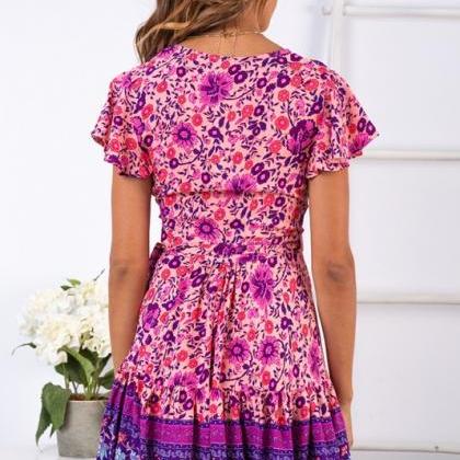 Women Floral Printed Dress Ruffle W..