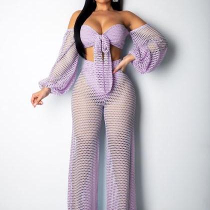 Women Tracksuit Summer Beach Hollow Out Lantern..