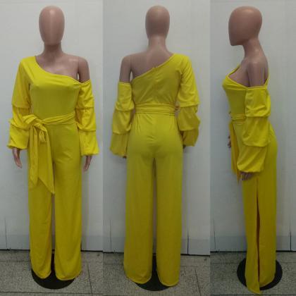 Women Jumpsuit Long Lantern Sleeve ..