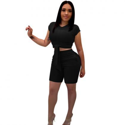 Women Tracksuit Short Sleeve Bandage Crop..