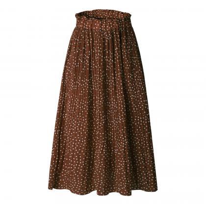 Women Polka Dot Pleated Skirt Sprin..