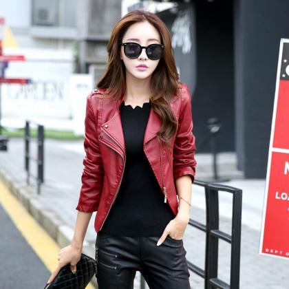 Woman Autumn Winter Pu Leather Biker Coat Long..