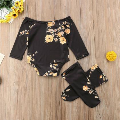Newborn Baby Girls Floral Off Shoulder Romper Leg..