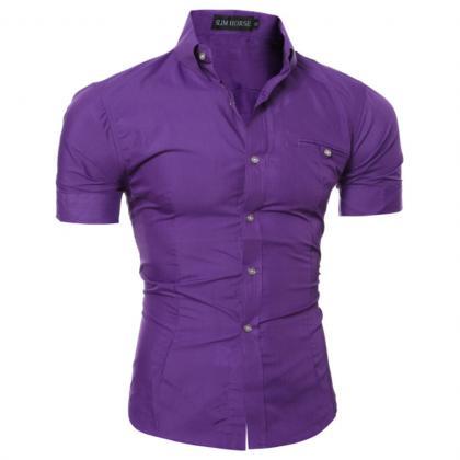 Men Slim Fit Shirt Short Sleeve Style Tops Casual..