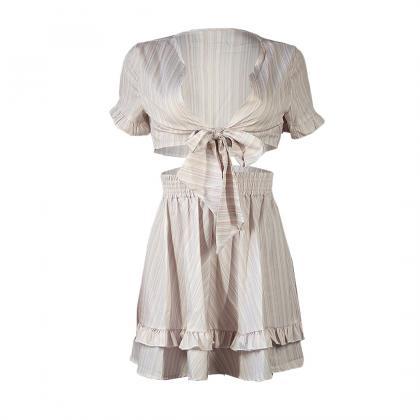 Women Summer Beach Dress Striped Sh..