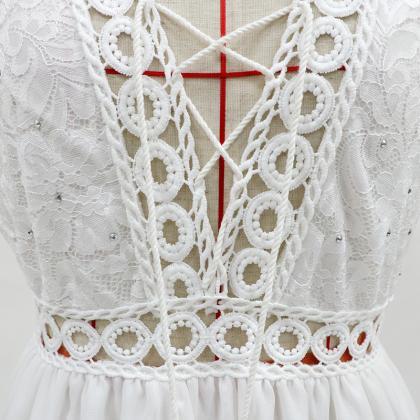 Boho Wedding Dress V Neck Short Sleeve Backless..