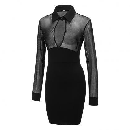 New Fashion Woman Mesh Black Dress ..