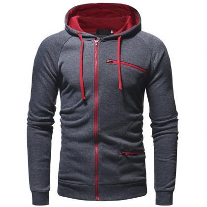 Men Side Zipper Hoodies Cotton Swea..