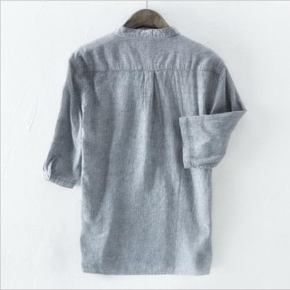 Summer Men Casual All-match Pinstripe Middle..