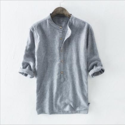 Summer Men Casual All-match Pinstripe Middle..