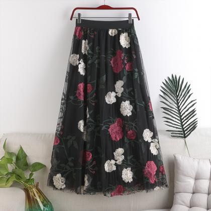 Spring 2021 High Waist Embroidery Women Skirt Big..