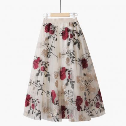 Spring 2021 High Waist Embroidery Women Skirt Big..