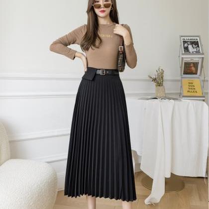 2021 Mid-length Women Skirts Fashion Solid Spring..
