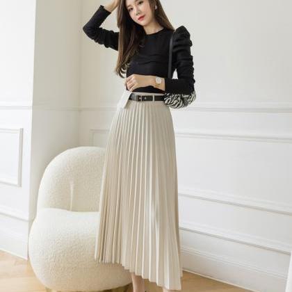 2021 Mid-length Women Skirts Fashion Solid Spring..