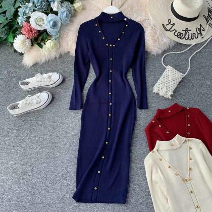 Knitted Sweater Midi Long Dress Par..