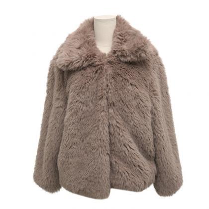Women Faux Fur Coat Winter Lapel Faux Fur Plush..