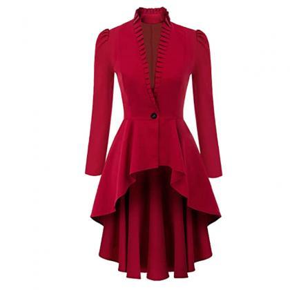 Women Waist Solid Coat Buttons Casual..