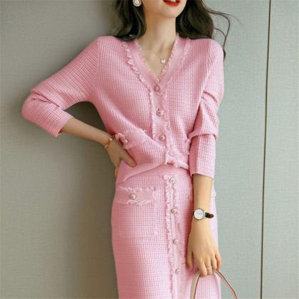 Women V-neck knitted two-piece set ..